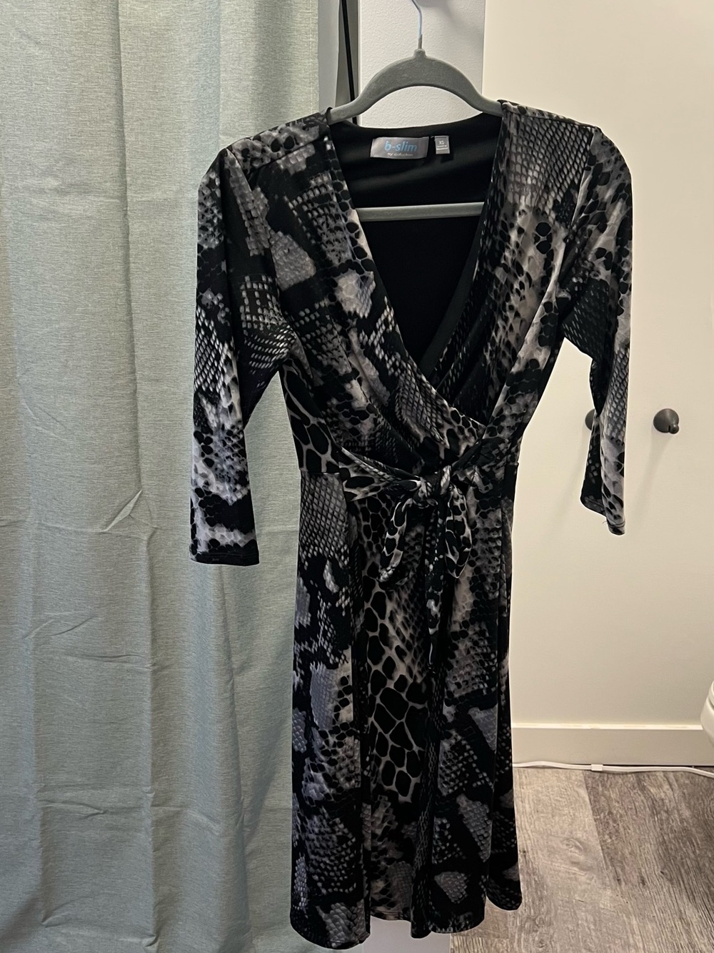 B. Smart Black & Gray Animal-Print Wrap Dress